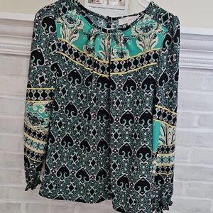 LOFT Black and Green Paisley Blouse